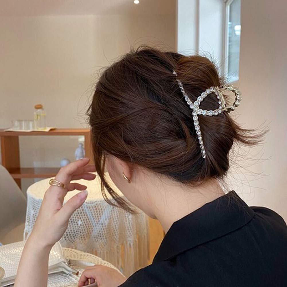 Glamifirsto Rhinestone Hair Claw Clips for Women - Large Gold Metal Hair Barrettes & Jaw Clamps for Thick Hair - Elegant Hair Accessories for Parties, Weddings & Everyday Styling