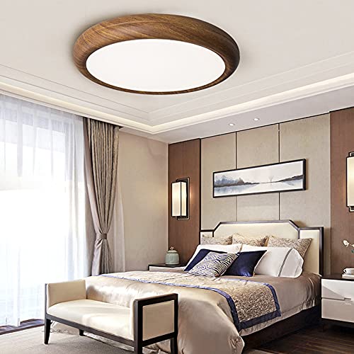 Nordic Style Dark Wood Grain Round Flush Mount LED Ceiling Light - 12