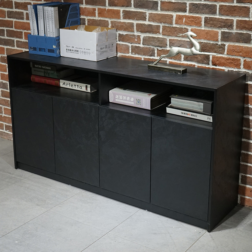 ARTO 157cm Black Concrete Credenza Cabinet - Modern TV Stand, Storage Console for Living Room, Bedroom & Office