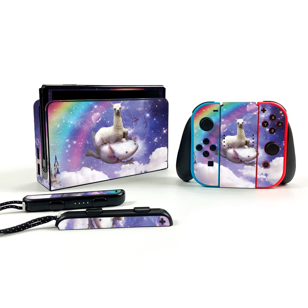Premium Carbon Fiber Skin for Nintendo Switch OLED - Space Axolotl Ride Design | Protective & Durable Textured Cover | Easy Application | Made in USA | Perfect for Gaming Protection & Style Enhancement