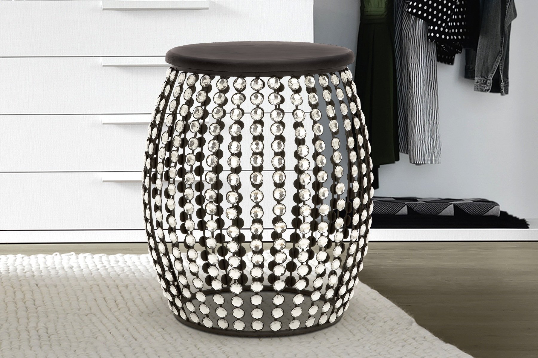 Deco 79 Modern Black Metal Side Table with Crystal Accents - 16