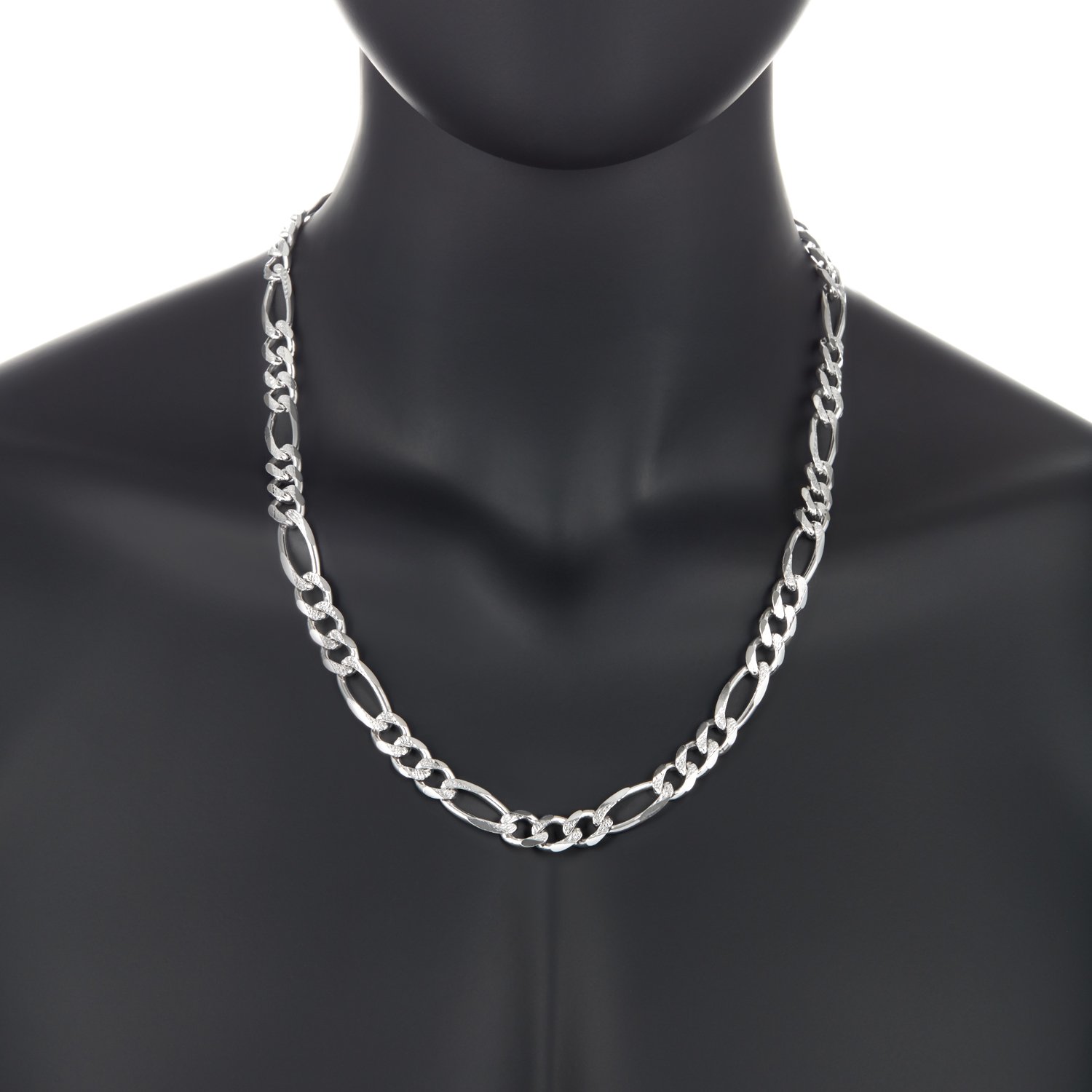 9.3mm Solid .925 Sterling Silver Flat Figaro Chain Necklace for Men - Perfect for Everyday Wear, Gifts & Special Occasions