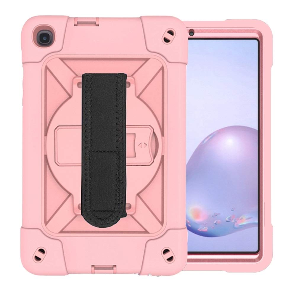 Shockproof Silicone + PC Protective Case with Holder & Pen Slot for Samsung Galaxy Tab A8.4 (2020) T307 - Rose Gold | Durable Tablet Cover for Kids, Travel & Daily Use