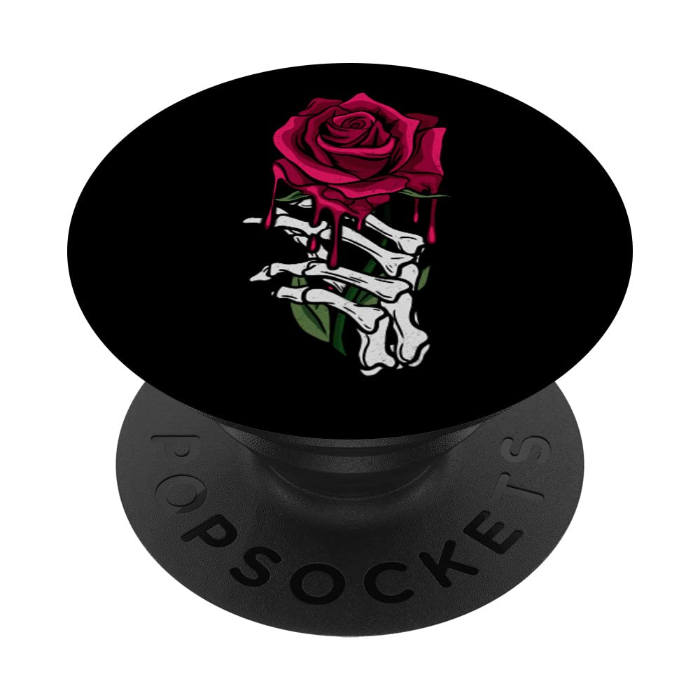 Bleeding Red Rose Skeleton Hand PopSockets Swappable PopGrip - Gothic Phone Grip for iPhone & Android - Perfect for Halloween, Dark Aesthetic & Alternative Style Lovers
