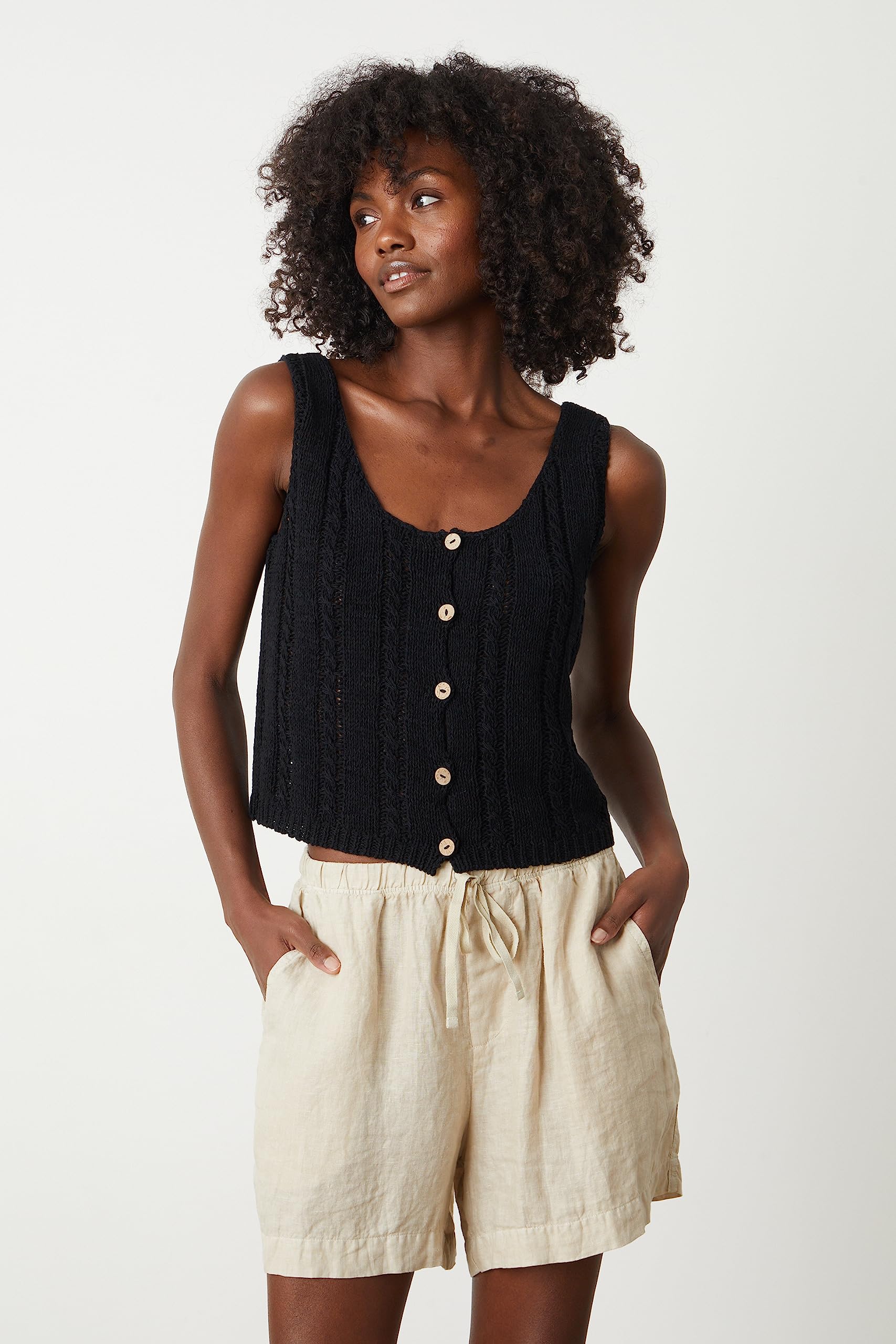 Velvet by Graham & Spencer Women's Layla Crochet Stitch Shirt - Boho Chic Blouse for Casual Outings & Summer Vacations