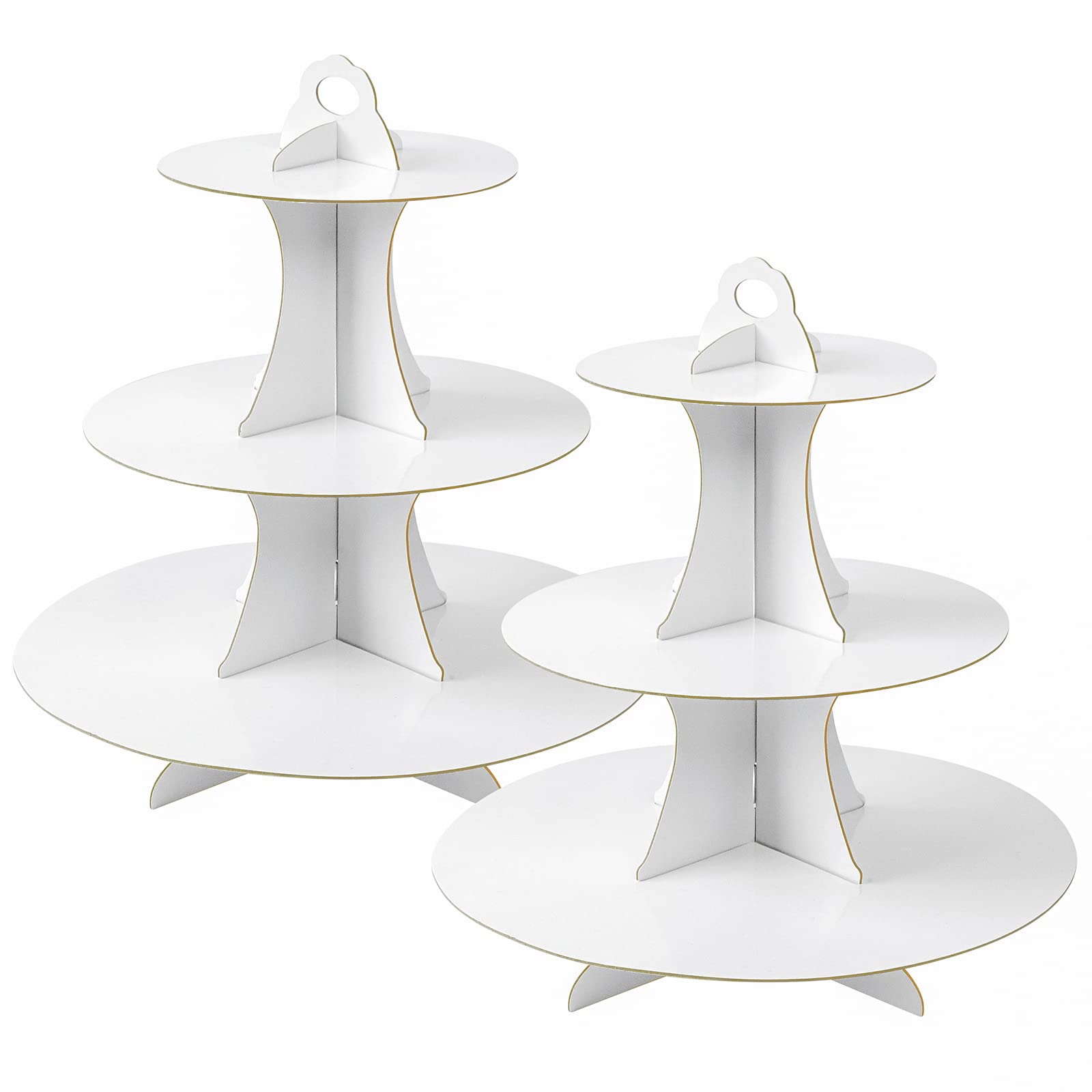 Soleebee 3-Tier Round Cupcake Stand - White Cardboard Dessert Tower for Birthday, Wedding & Party Decorations - 2-Pack Cupcake Display Stand for Cakes, Pastries & Treats - Perfect for Events, Catering & Home Baking