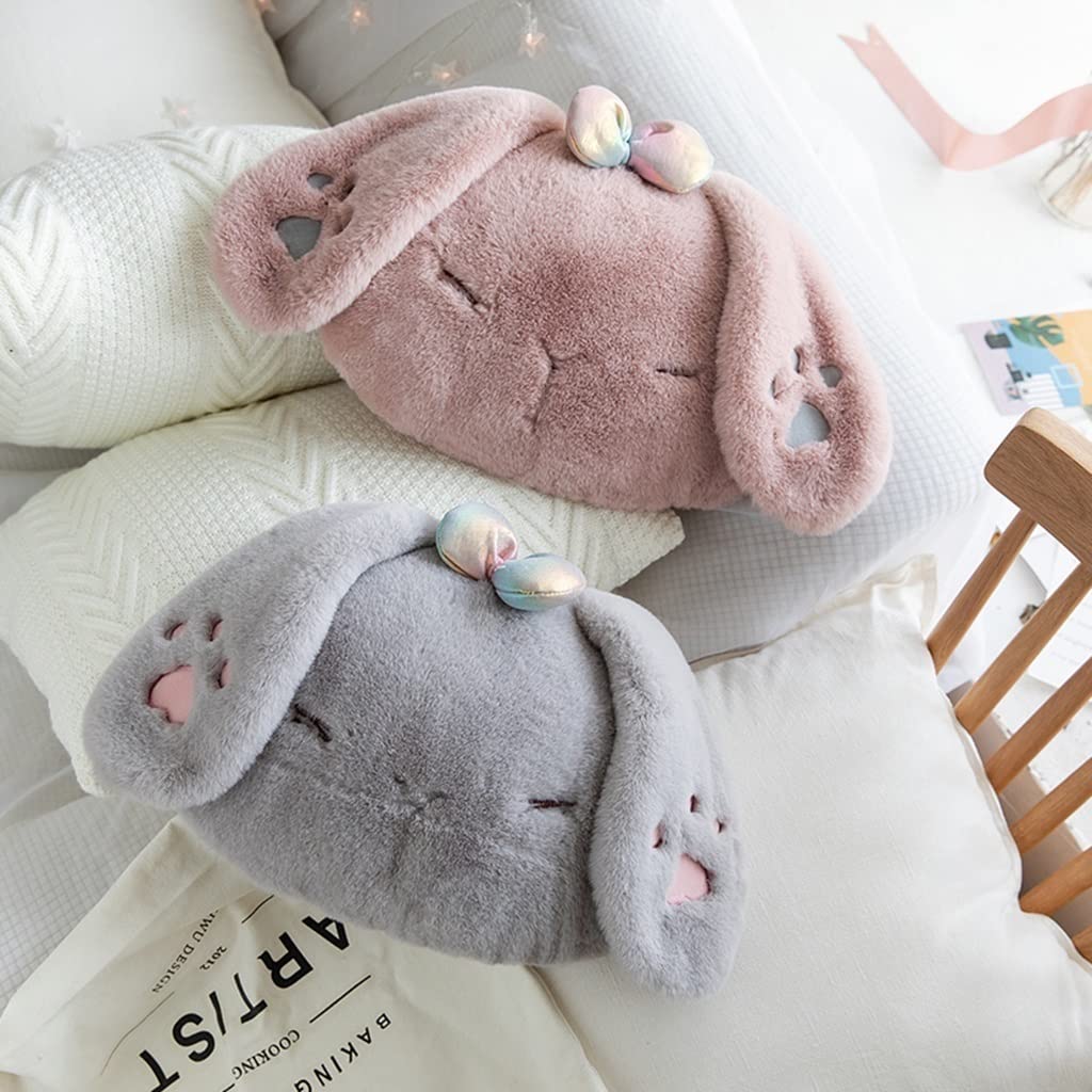Explosion-Proof Hot Water Bottle with Cute Bunny Plush Cover - Electric Heating Pad for Menstrual Cramps, Back Pain & Shoulder Relief - Gray Warm Therapy for Winter, Bed & Office Use