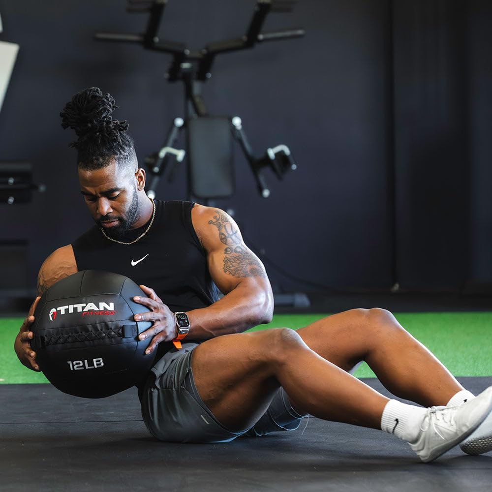 Titan Fitness 18 LB Composite Wall Ball - Soft Shell Poly-Composite Medicine Ball with Non-Slip Cross Texture Grip for Core Training, Full-Body Workouts, CrossFit, Functional Fitness & Home Gym Exercises