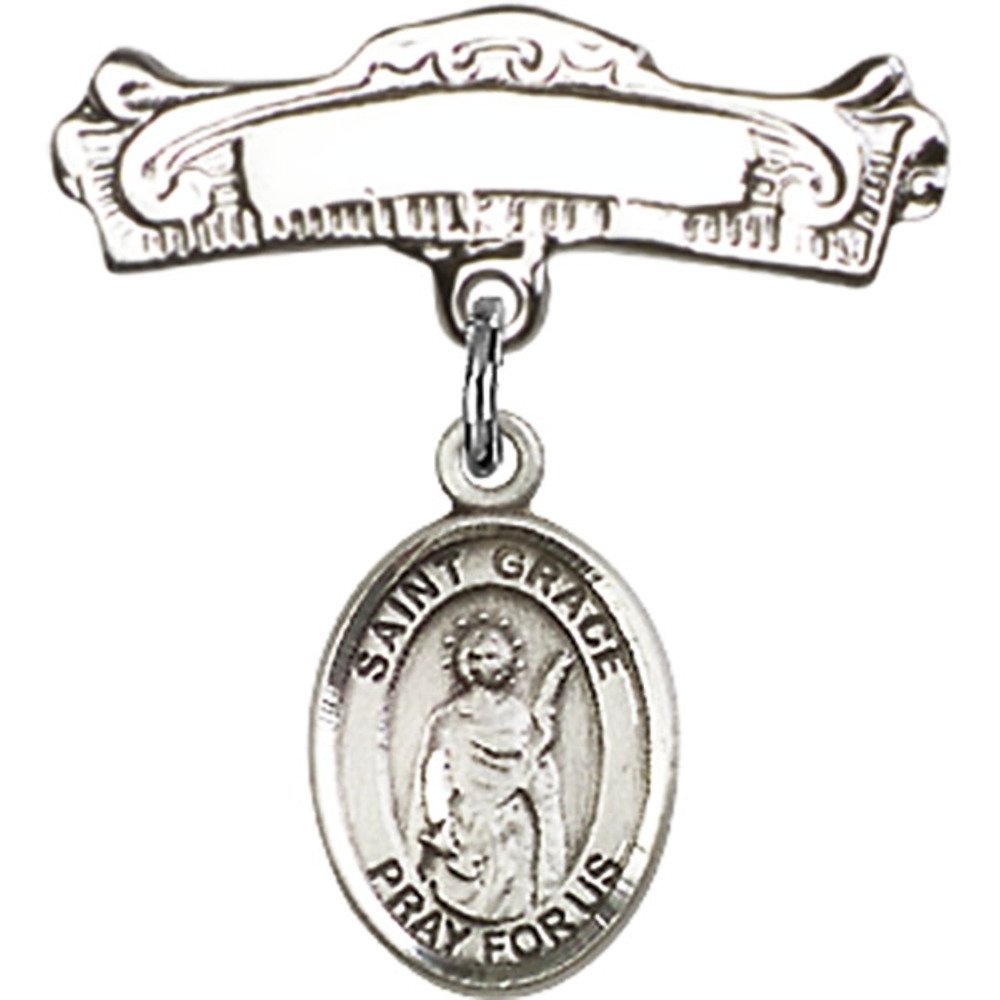 Sterling Silver Baby Badge with St. Grace Charm - 7/8