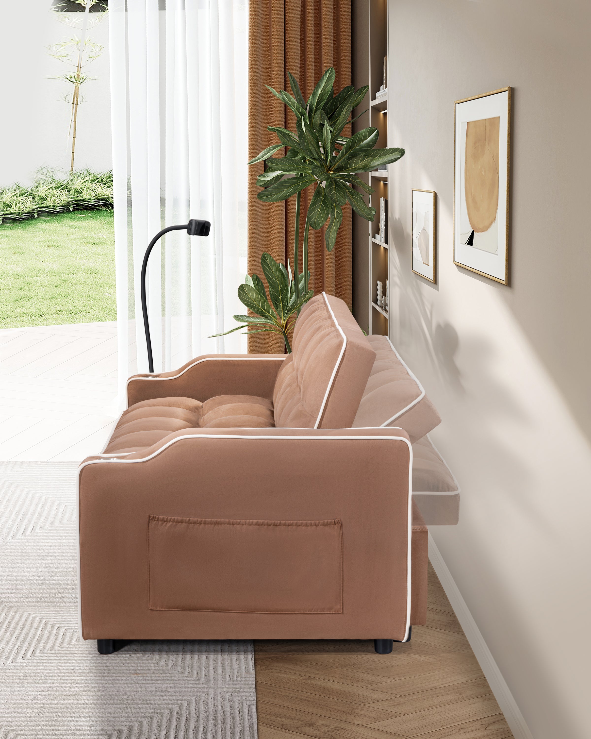 Versatile 3-Size Foldable Sofa Bed - Modern Suede Pull-Out Sleeper with Adjustable Backrest, USB Charging Port, Ashtray & Swivel Phone Stand | Perfect for Small Apartments, Guest Rooms & Home Offices