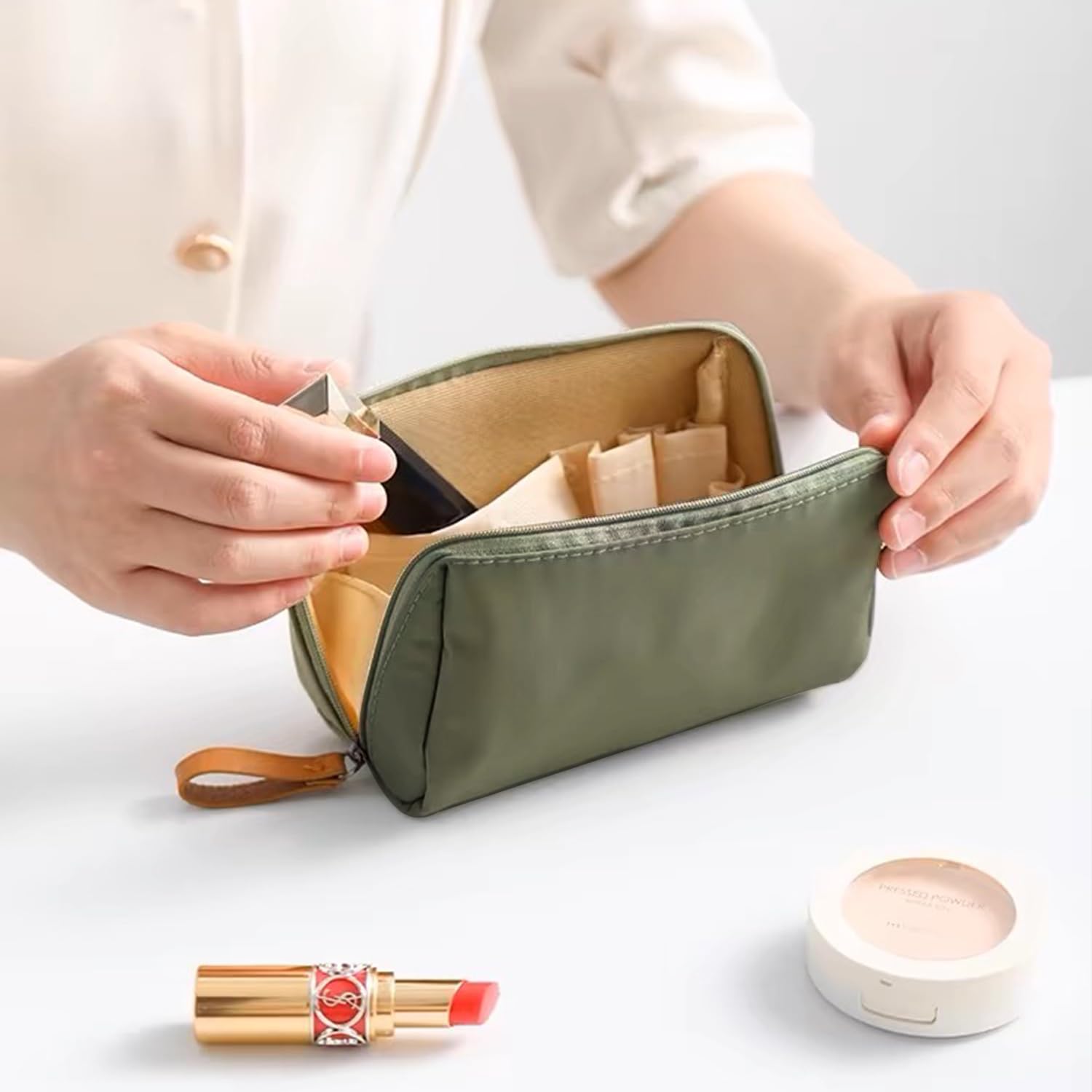C&F BOGMOST Small Makeup Bag for Women - Cute Zippered Cosmetic Organizer Pouch, Travel Toiletry Storage Case for Girls (Green) - Perfect for Travel, Gym & Daily Essentials Organization