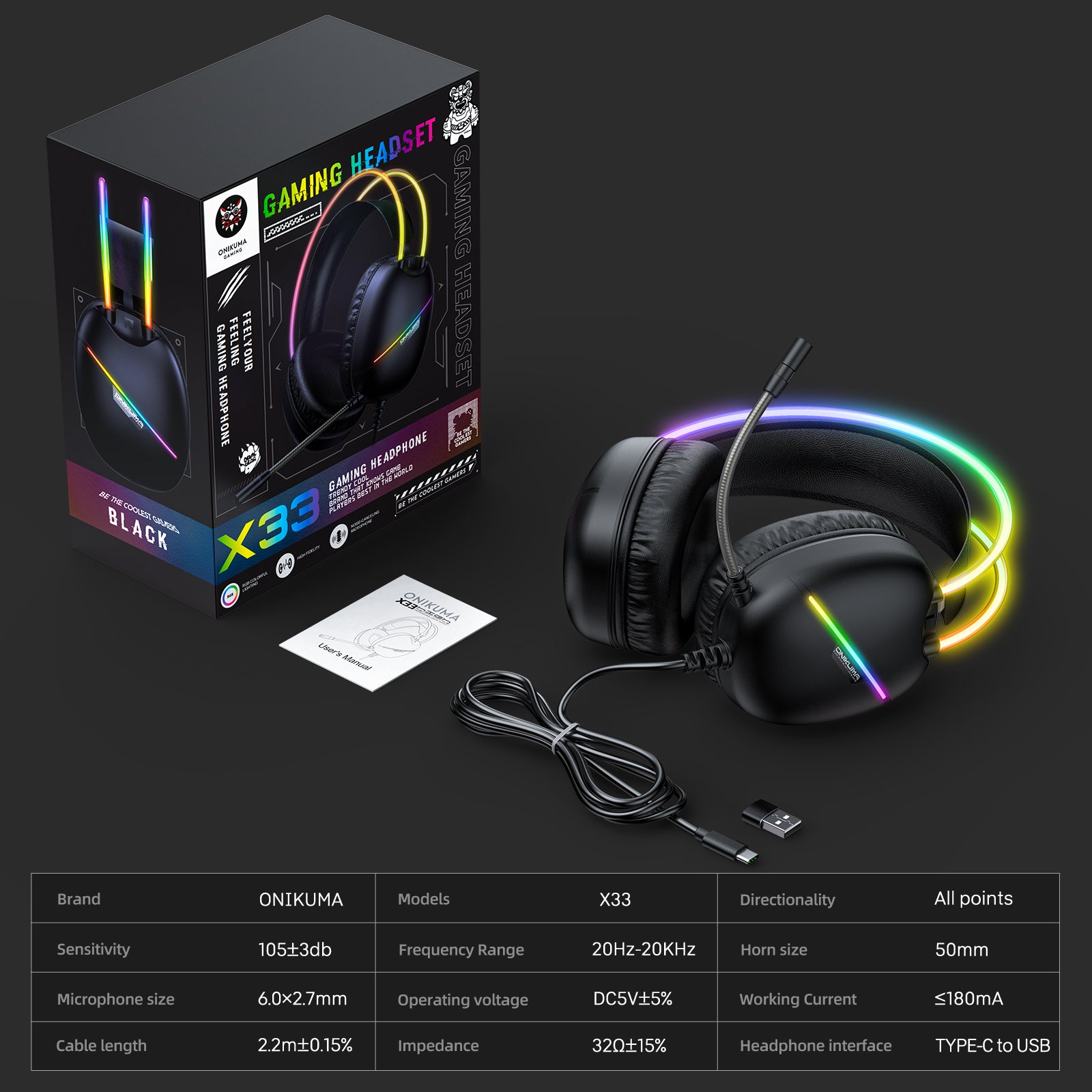 ONIKUMA X33 Gaming Headset with Mic - Wired USB/3.5mm Noise Cancelling Headphones for PC, PS4, PS5, Xbox, Switch, Mobile - Comfortable Over-Ear Design for Pro Gamers & Streaming - Perfect for FPS, MOBA & Battle Royale Games