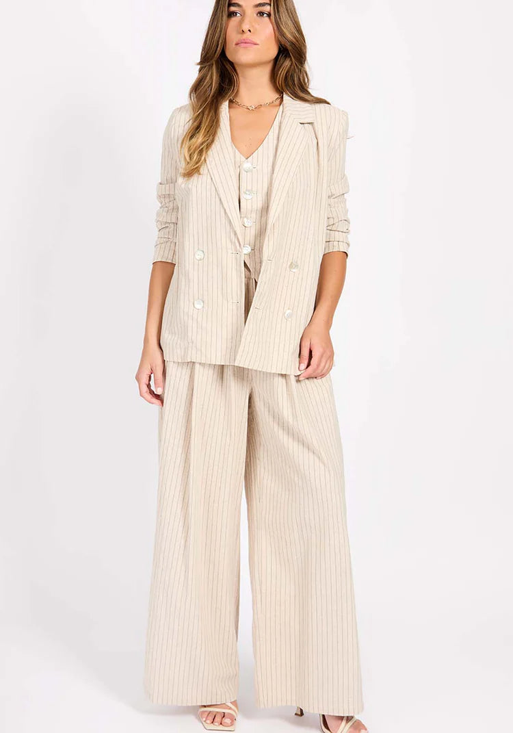 Logan Striped Linen Blend Blazer for Men - Lightweight Summer Jacket in Oatmeal & Black - Perfect for Business Casual, Office Wear & Outdoor Events