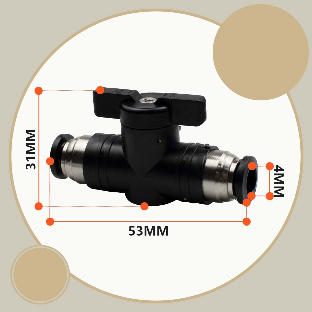 3 Pcs 4mm Pneumatic Ball Valve Push to Connect Fittings - BUC Air Flow Control Valve with Straight Quick Connect for Air Hose - Ideal for Compressed Air Systems, DIY Projects, and Industrial Automation