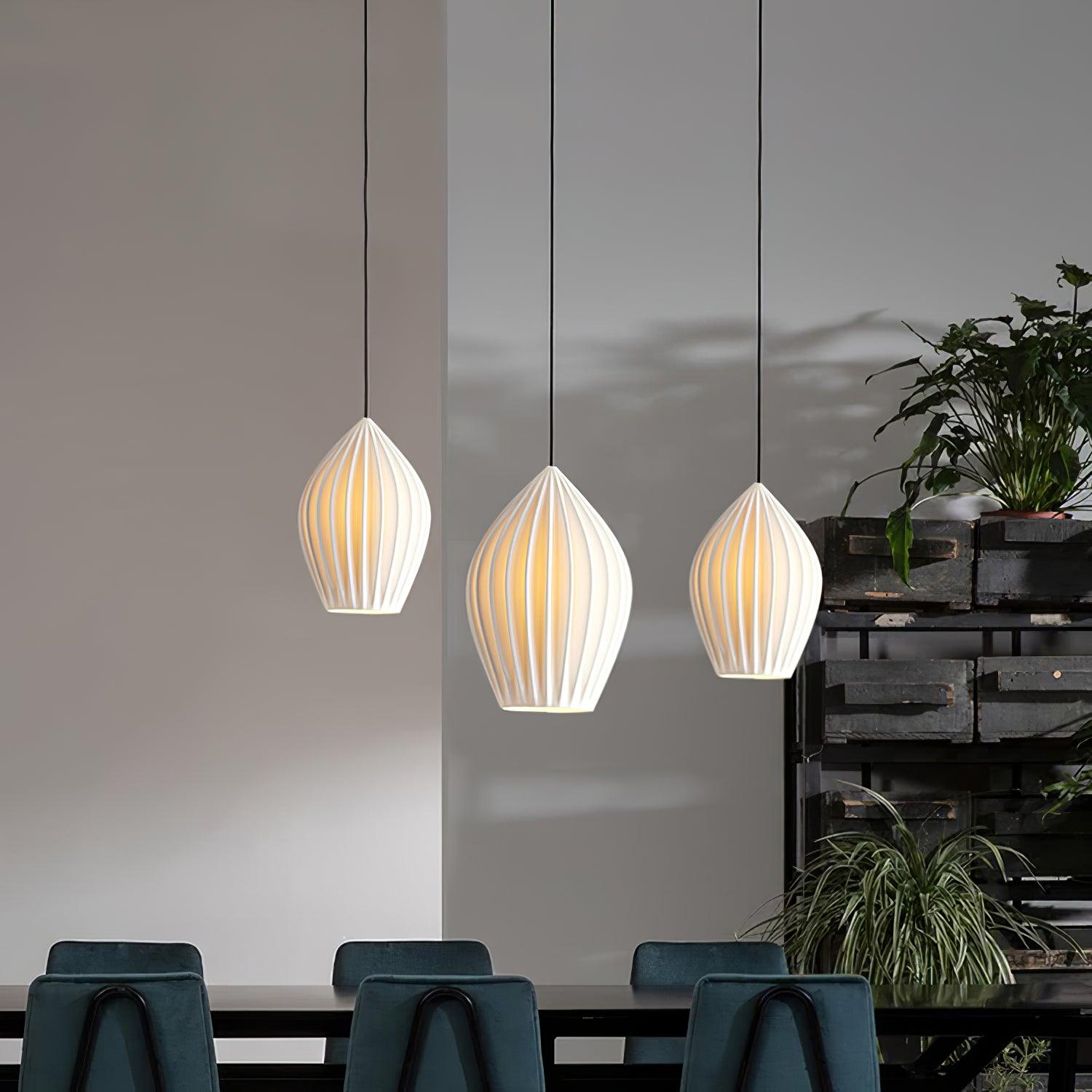 Modern Ceramic Ribbed Pendant Light - Handcrafted Farmhouse Ceiling Fixture for Kitchen Island, Dining Room & Bedroom Lighting