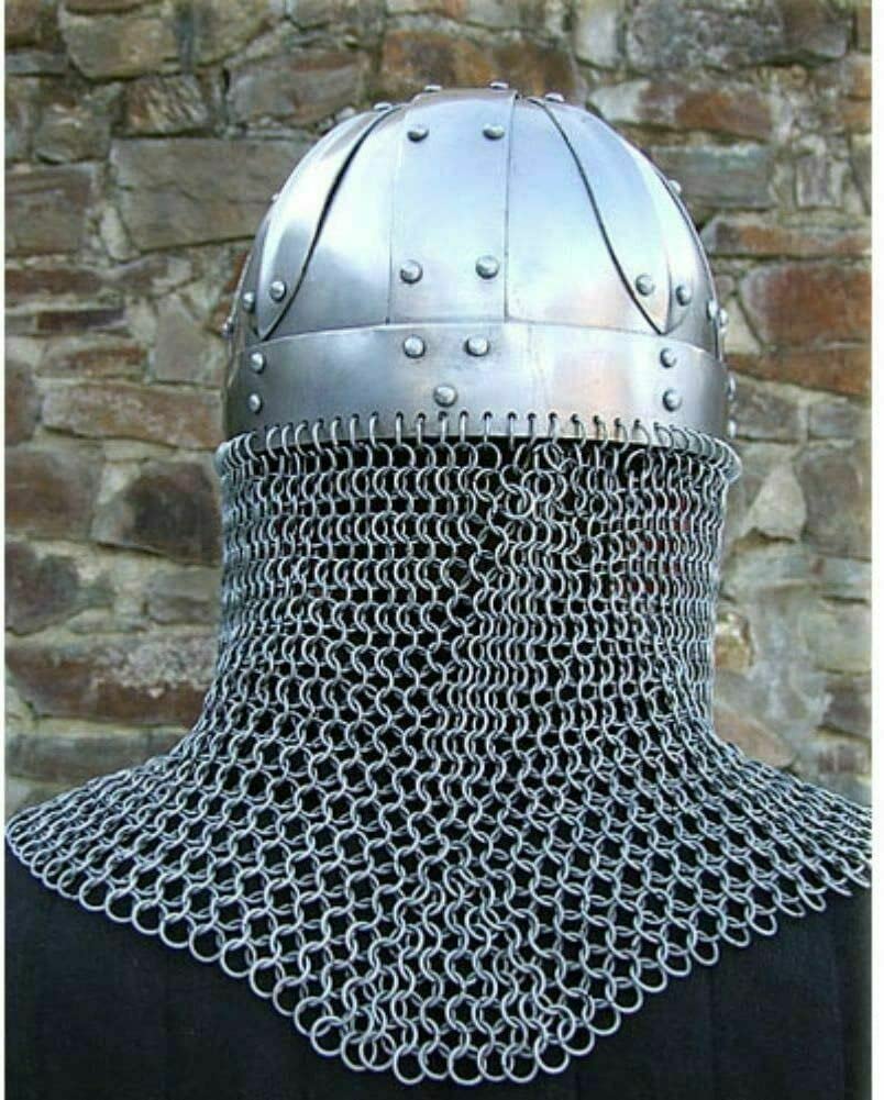 Authentic Medieval Viking Helmet - 18G Steel Battle Armor with Chainmail - Historical Reenactment & LARP Costume - Perfect for Halloween, Cosplay & Christmas Gifts