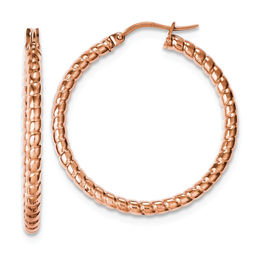 Stainless Steel Pink IP-Plated Textured 30mm Hollow Hoop Earrings for Women - Trendy Fashion Jewelry for Parties, Dating & Everyday Wear