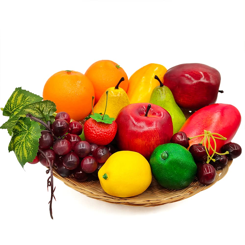 17 Pcs Realistic Artificial Fake Fruits Set - Fake Lemon, Grape & Strawberry for Photography Props, Home Decor, Table Display | Perfect for DIY Crafts, Kitchen Styling & Instagram Food Photography
