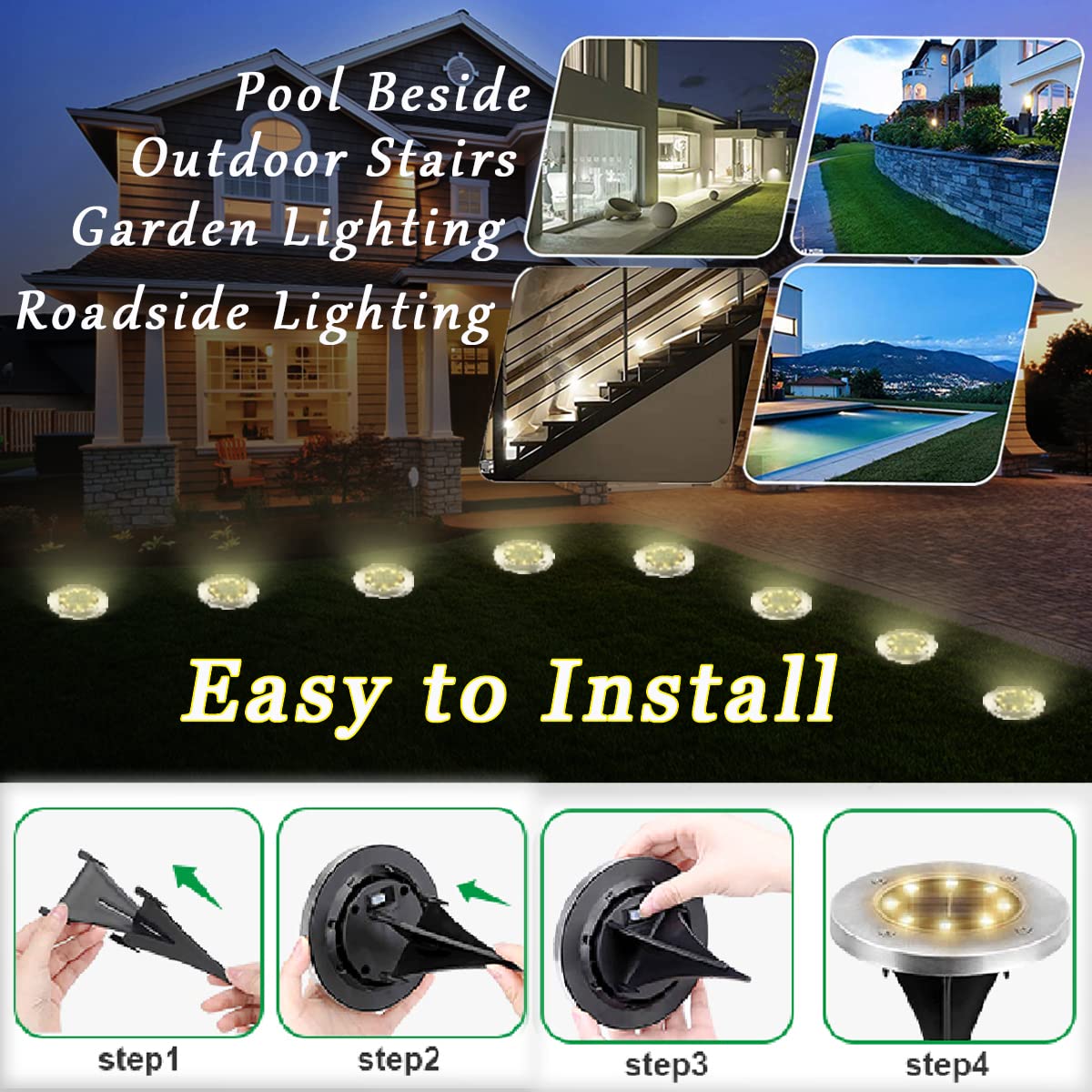 Upgraded Solar Ground Lights - Waterproof Outdoor Solar Garden Lights for Pathway, Lawn, Patio, Yard, Deck & Walkway - Bright Landscape Lighting (8 Pack) - Perfect for Nighttime Safety & Garden Decoration
