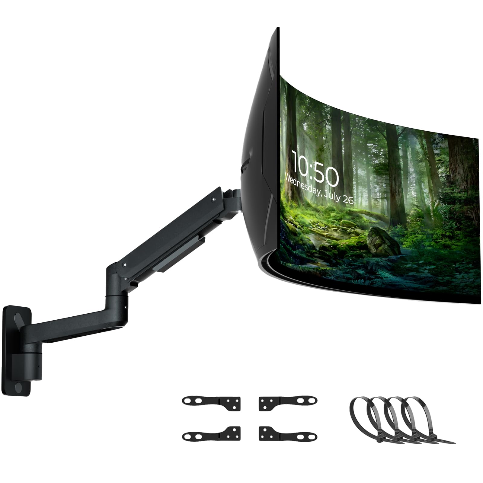 PUTORSEN Premium Ultrawide Monitor Wall Mount 17-49 inch - Heavy Duty Single Monitor Arm Supports up to 44lbs - Fully Adjustable VESA 75/100/200 Wall Mount Stand (Black) - Perfect for Home Office, Gaming Setup & Workspace Ergonomics