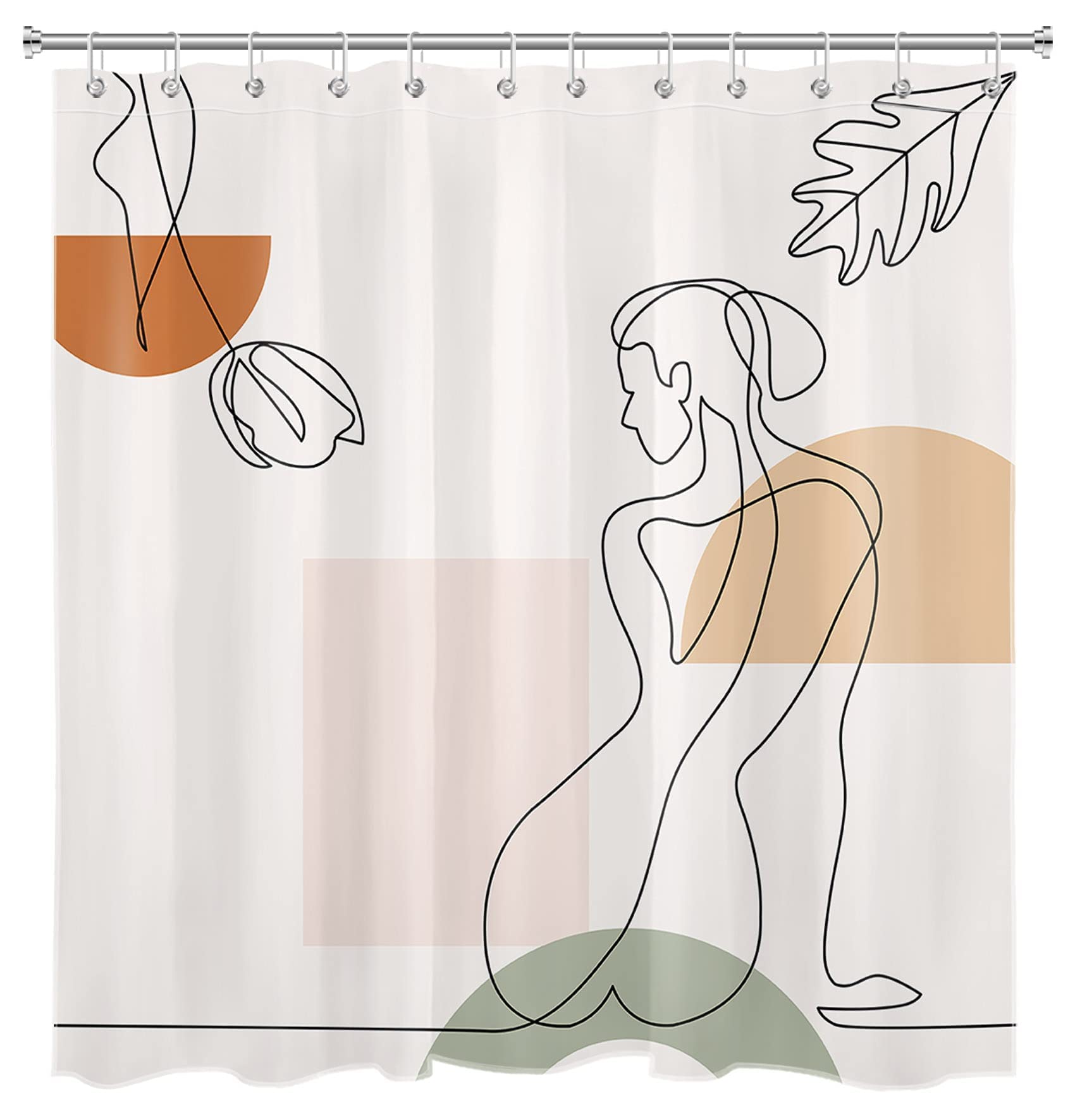 Modern Abstract Shower Curtain with Hooks - Minimalist Beige Bathroom Decor with Artistic Girl Design (72x72 Inches) - Perfect for Contemporary Bathrooms, Guest Baths & Spa-Style Showers