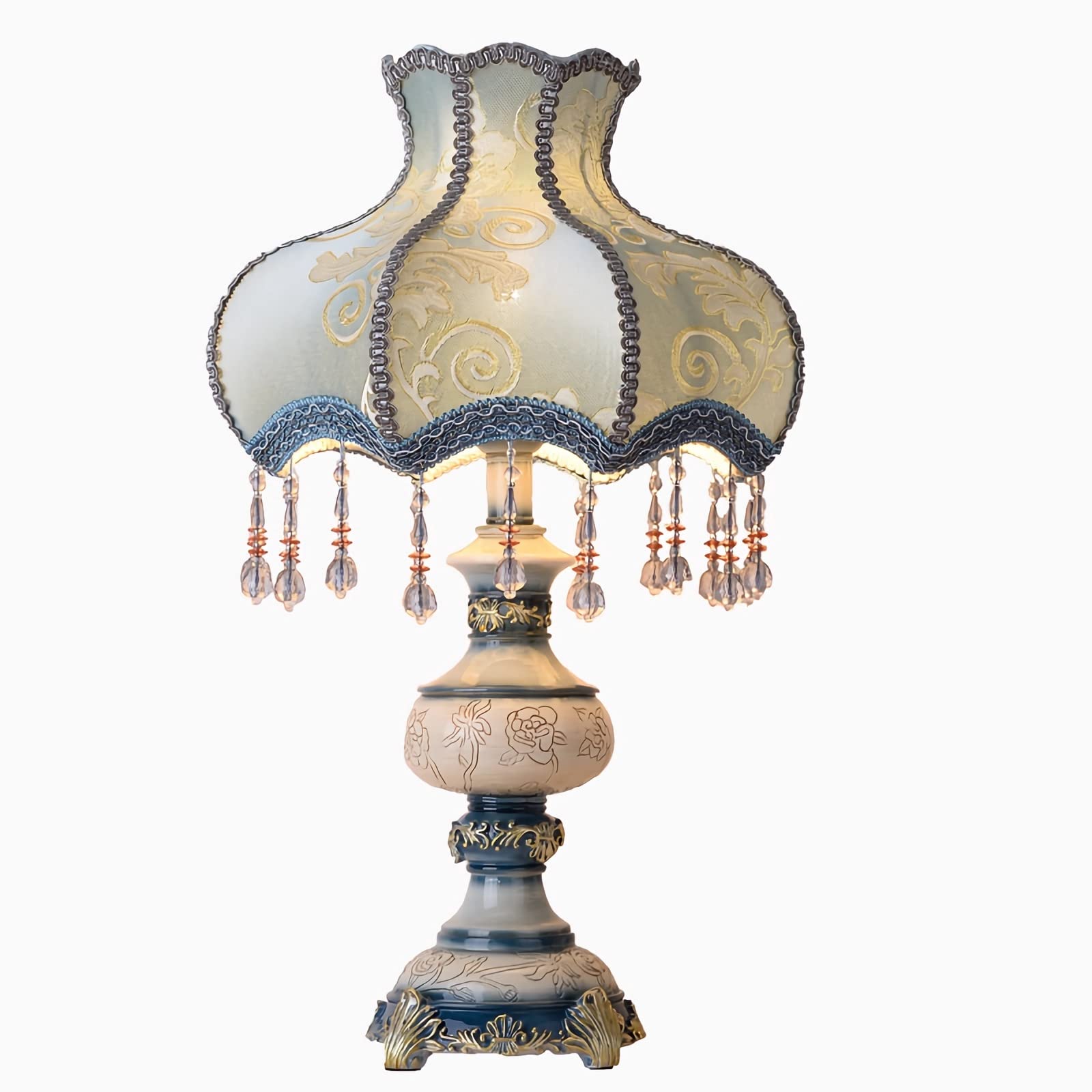 Handmade Victorian Style Blue Table Lamp with Fabric Lampshade - 13