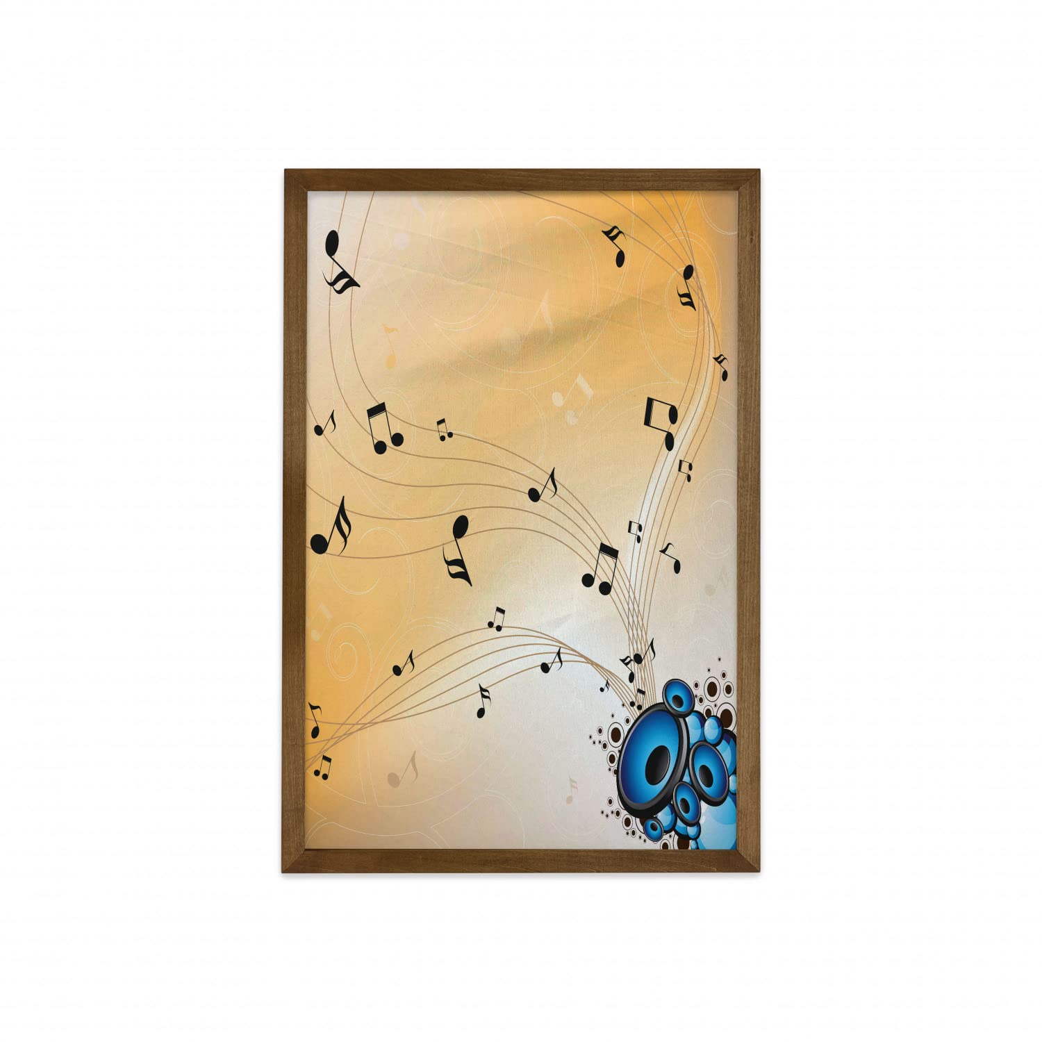 Ambesonne Abstract Music Wall Art with Flying Notes & Speakers, Teak Wood Frame, 23