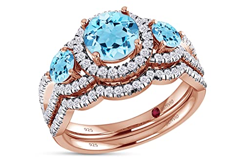 Natural Aquamarine Rose Gold Over Silver