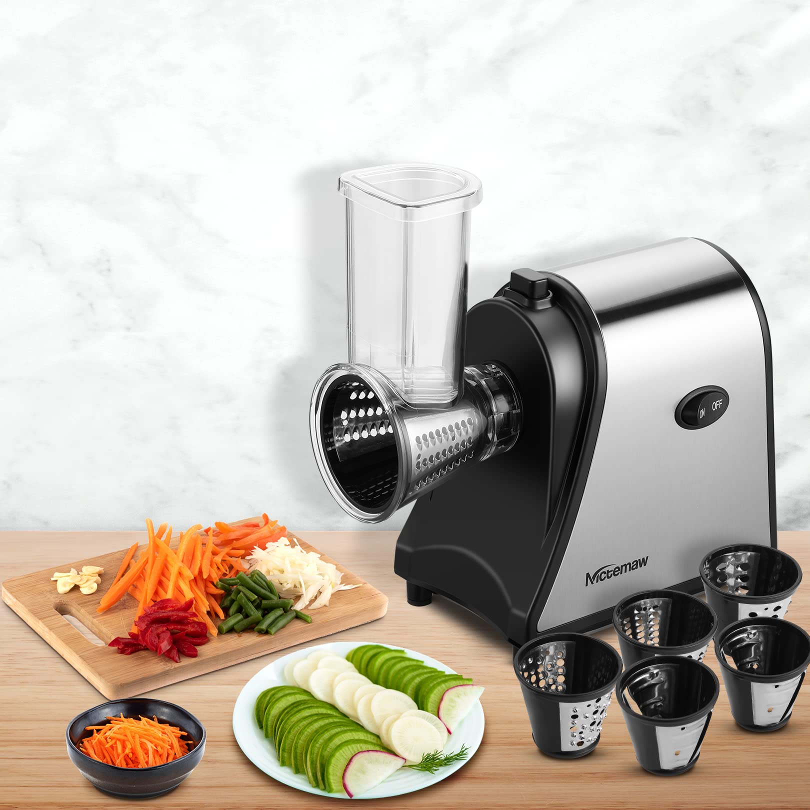 Homdox Electric Cheese Grater & Slicer - 3-in-1 Kitchen Appliance for Shredding, Slicing & Chopping - Perfect for Cheese, Vegetables & Salad Making - Ideal for Home Cooking, Meal Prep & Entertaining