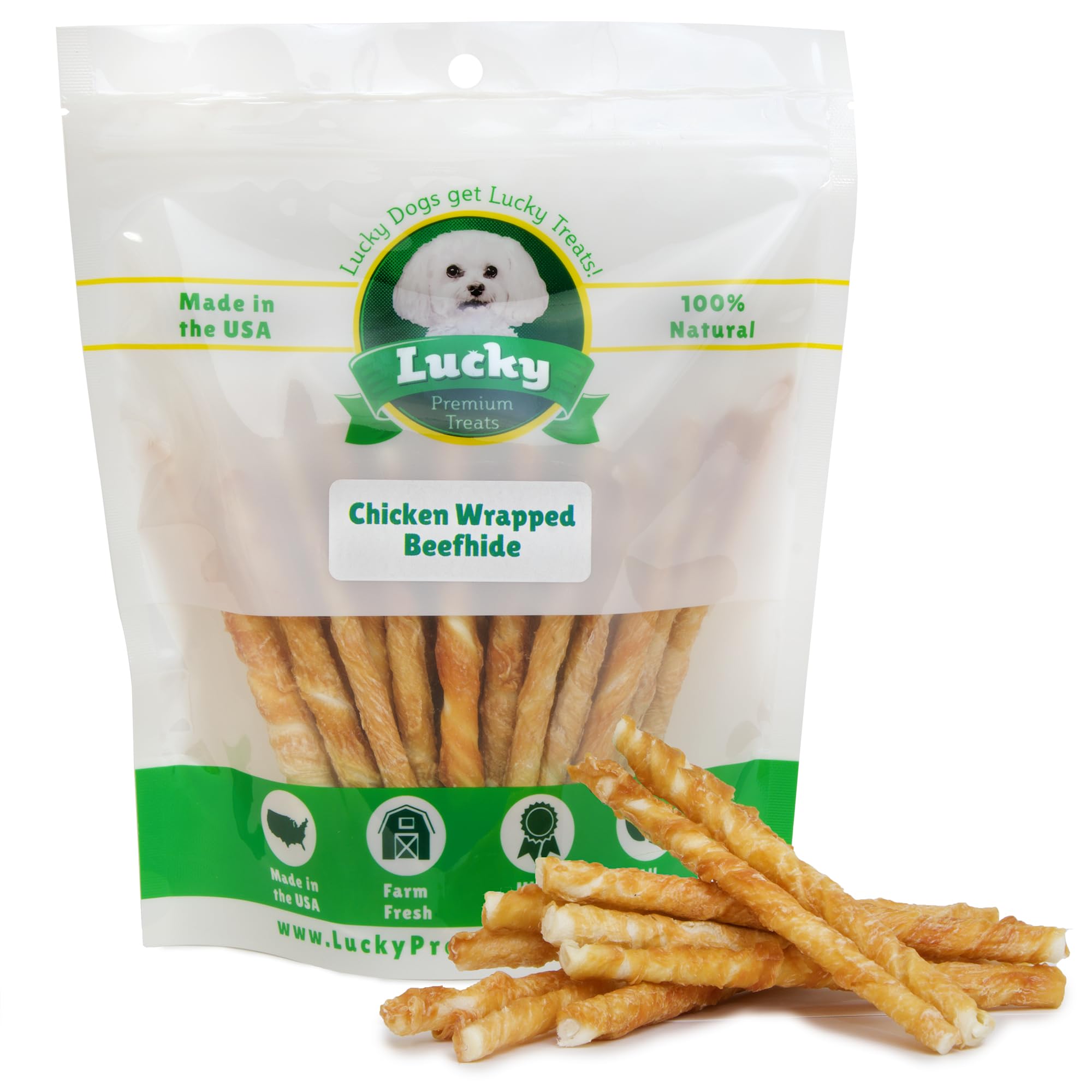 Natural Chicken Wrapped Rawhide Dog Chews - 120 Count Long-Lasting Dog Treats for Small Breeds | Made in USA with Premium Beef & Chicken Hide | Perfect for Training, Teething & Dental Health