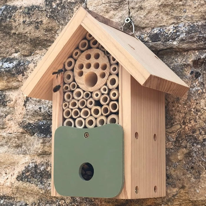 Bee Barn Bee Nester - Natural Wooden Bee House for Garden Pollinators | Attract & Protect Solitary Bees | Perfect for Backyard, Organic Garden & Pollinator-Friendly Landscaping