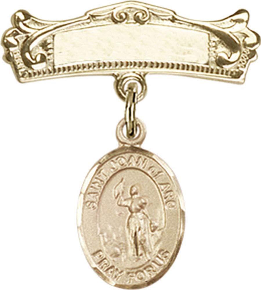 St. Joan of Arc Gold Filled Baby Badge Pin with Charm - Handcrafted Religious Jewelry for Christening, Baptism & First Communion Gifts - Made in USA
