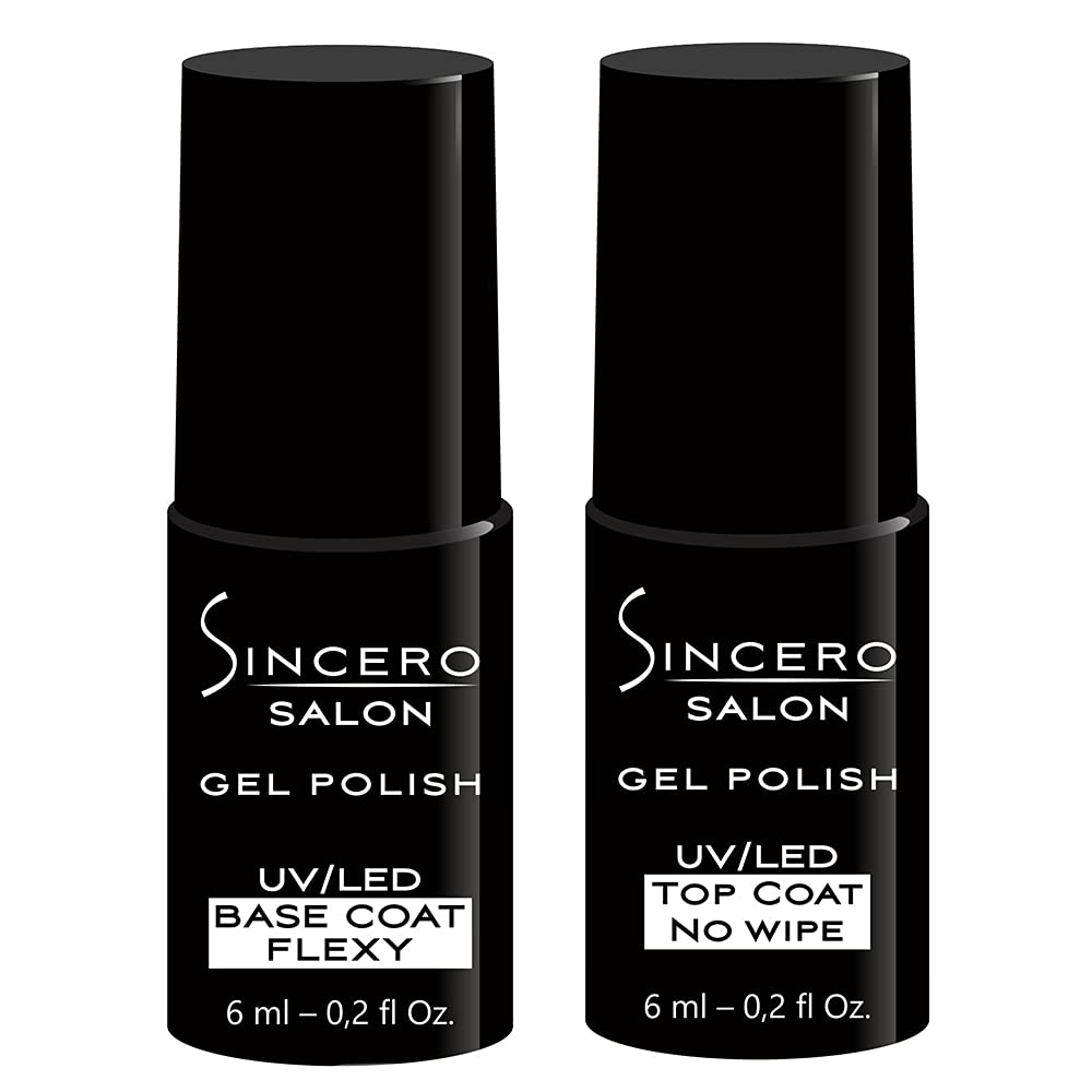 Sincero Salon Gel Nail Polish Set - Base Coat, Top Coat & Nail Strengthener for Damaged Nails - UV LED Cured Nail Varnish Kit for Professional Nail Art & Manicures - Perfect for Home Salon, Spa Days & Special Occasions