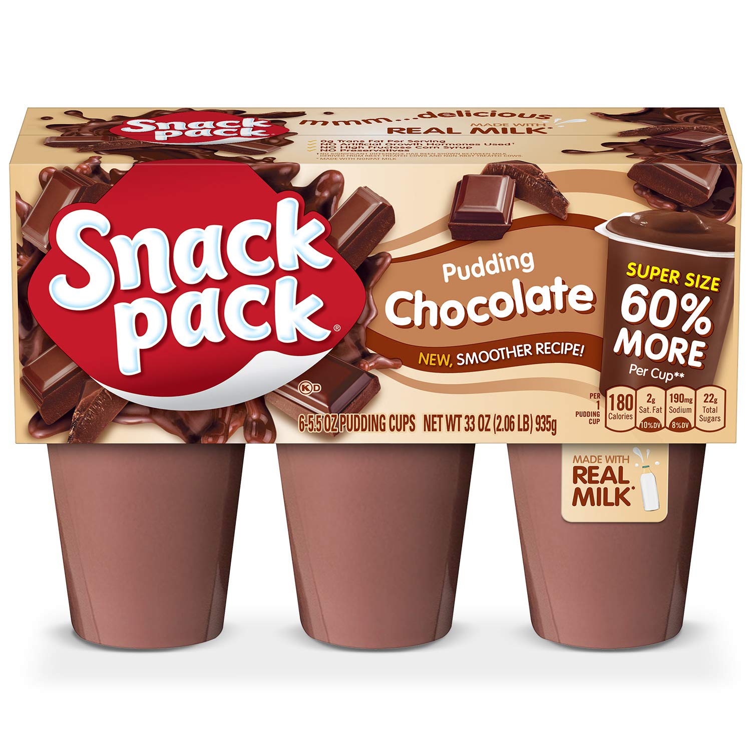 Snack Pack Chocolate Pudding Cups - 33 oz (6 Count) | Delicious & Convenient Snack for Kids Lunch Boxes, Office Treats & Desserts