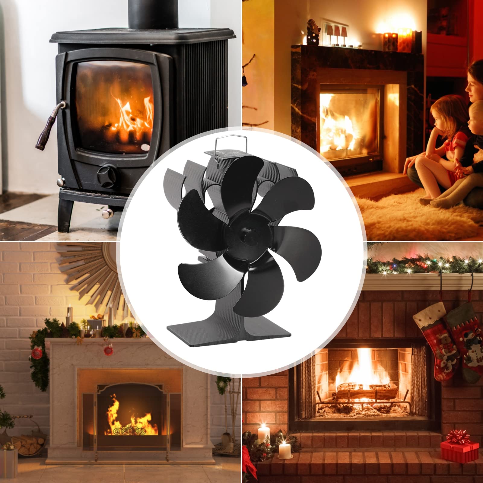 Saterkali 6-Blade Heat Powered Stove Fan - 1400RPM, 120-220CFM, No Batteries Needed, Efficient & Silent Wood Stove Fan for Fireplace, Black - Perfect for Heating Homes, Cabins & Outdoor Spaces