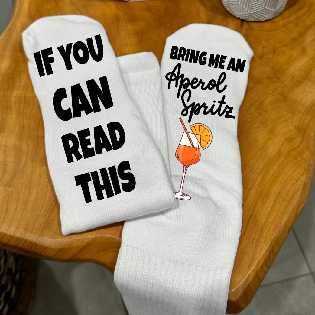 Funny Aperol Spritz Cocktail Socks for Men & Women - Personalized Crew Black Socks with 'If You Can Read This' Print - Unique Gift Idea for Cocktail Lovers, Party Wear & Casual Outfits