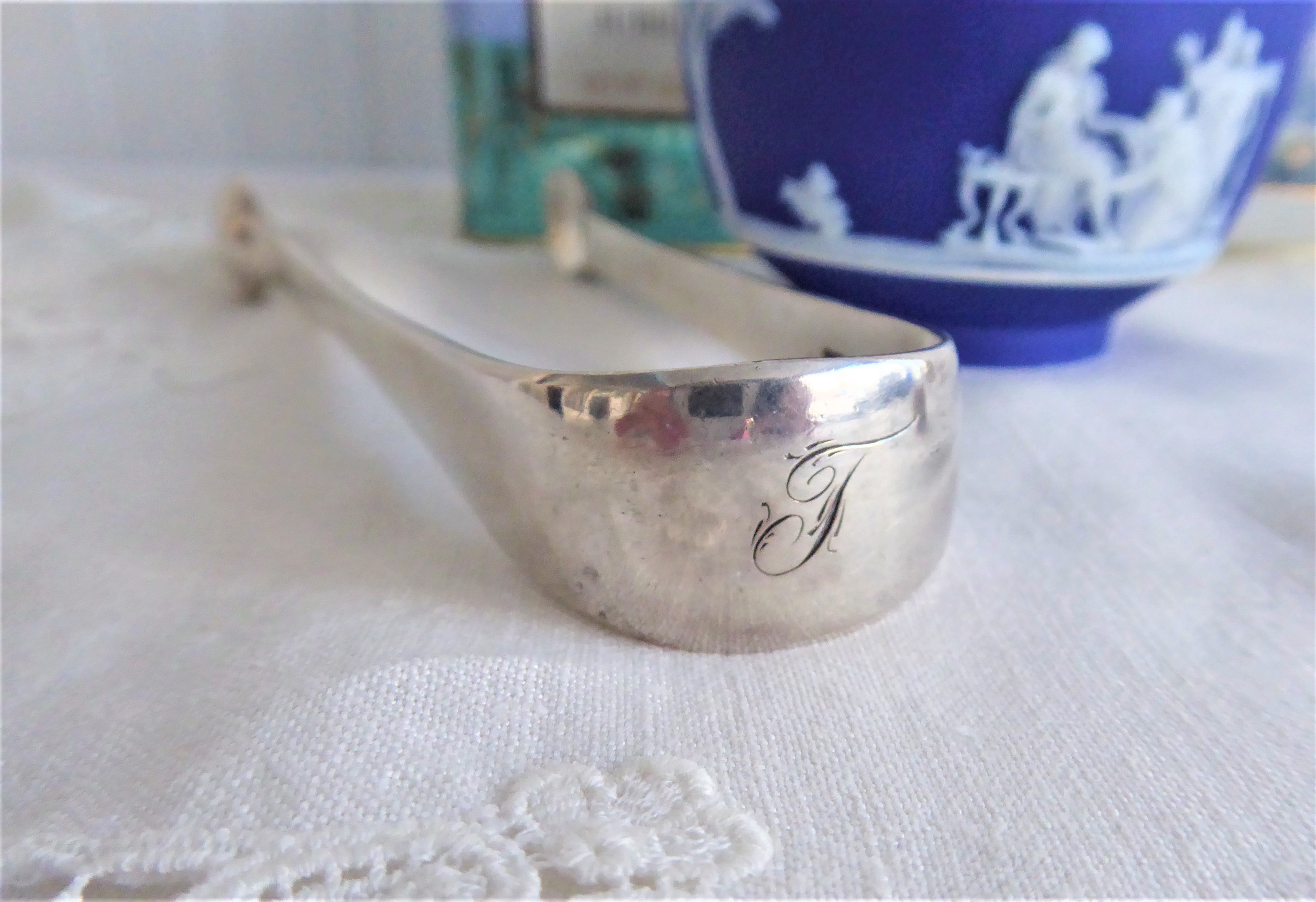 Antique 1828 London Georgian Regency Sterling Silver Sugar Tongs with Hallmark & Initial F - Perfect for Vintage Tea Parties, Afternoon Tea, and Collectible Display