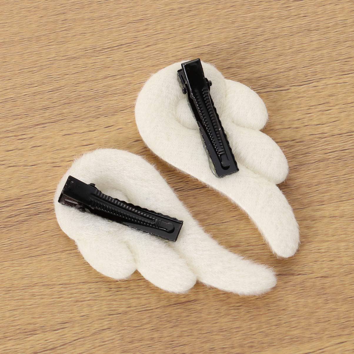 Uonlytech 2Pcs Cute Angel Wing Hair Clips for Girls - Soft Plush Hair Barrettes, Hair Clamps for Kids - Perfect for Halloween, Cosplay, Birthday Parties & Daily Wear (White)