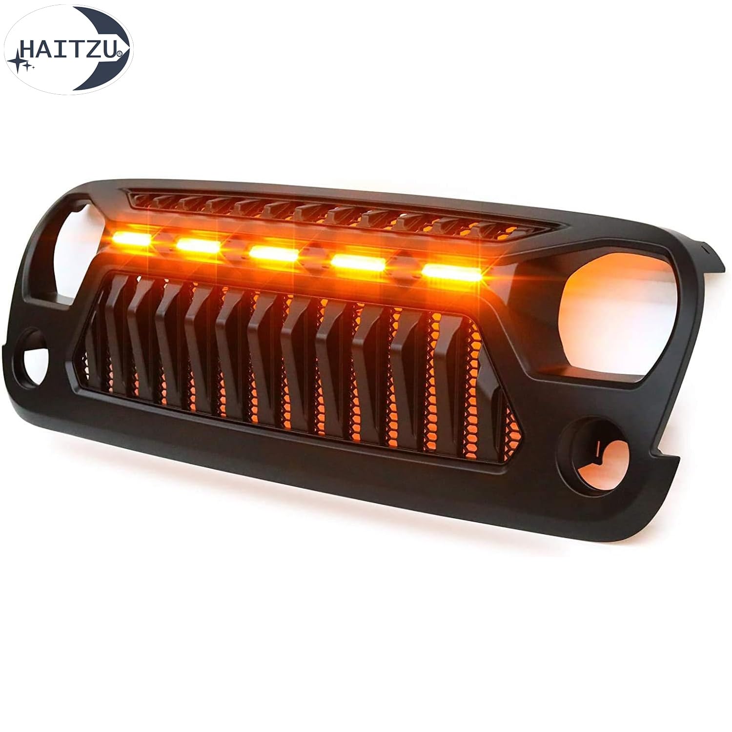 Jeep Wrangler JK & JKU Angry Face Grill (2007-2018) - Matte Black with 5 Amber Lights | Compatible with Rubicon, Sahara, Sport Models | Off-Road & Custom Jeep Accessories Upgrade