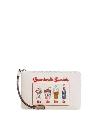 Coach Corner Zip Wristlet with Boardwalk Graphic - Stylish Leather Wristlet Wallet for Women - Perfect for Parties, Travel & Everyday Use