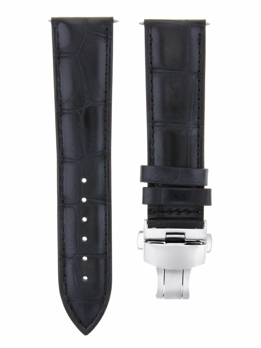 21mm Leather Watch Band for Tissot T-Race T048417 - Black Strap for Sports & Casual Wear