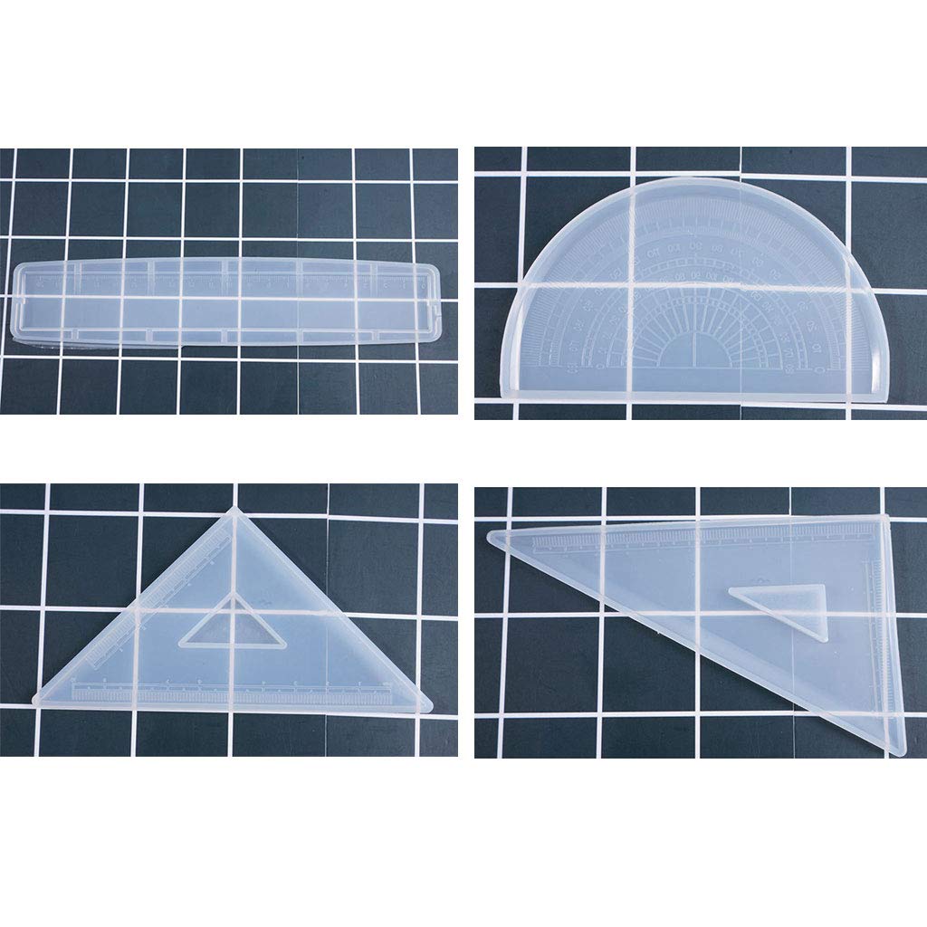 4 Shapes Silicone Resin Ruler Molds - Straight, Square, Triangular Rulers & Protractor for DIY Craft Projects - Perfect for Baking, Soap Making, Candle Making, and Resin Art