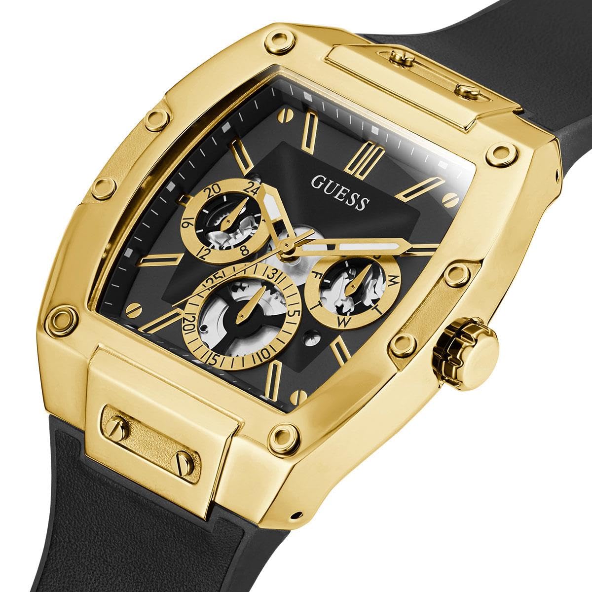 Guess Men's Black & Gold-Tone Square Multifunction Watch - Stylish Analog Digital Chronograph for Business, Casual & Outdoor Activities