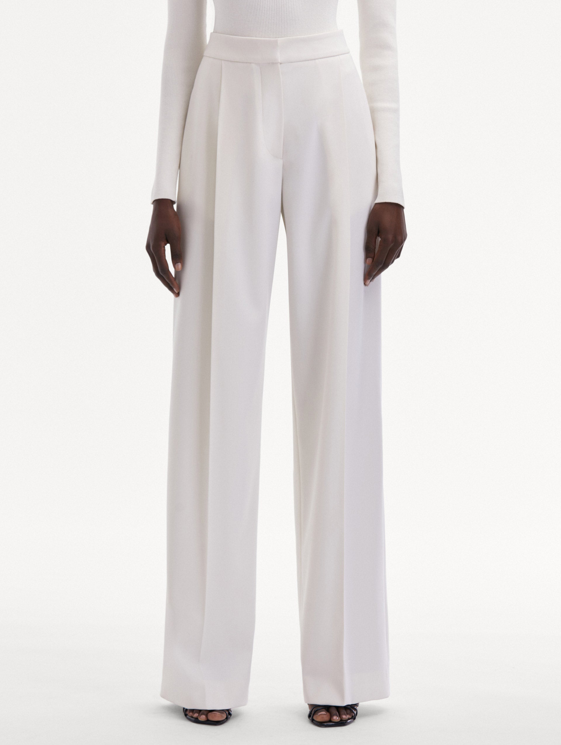 Premium Wide Leg Wool Gabardine Pants for Women - Comfortable High Waist Trousers for Office, Travel & Casual Wear
