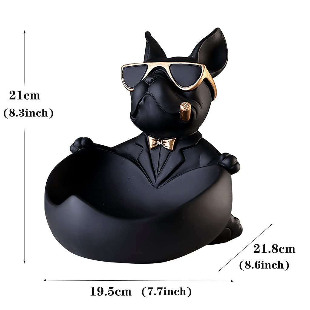 Modern Resin Dog Sculpture Key Bowl - Entryway Table Storage Tray for Coins, Keys & Snacks | Dog Lover Gift & Home Decor | Perfect for Living Room, Office Desk or Gift Giving (Black)