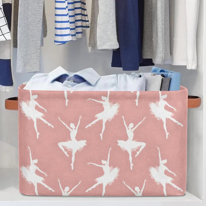 **Pink Large Fabric Storage Baskets with Handles - 2 Pack, Cute Ballet Girl Design for Shelves & Closet Organizers | Collapsible Decorative Bins for Home, Clothes, Toys & Kids' Room Storage**