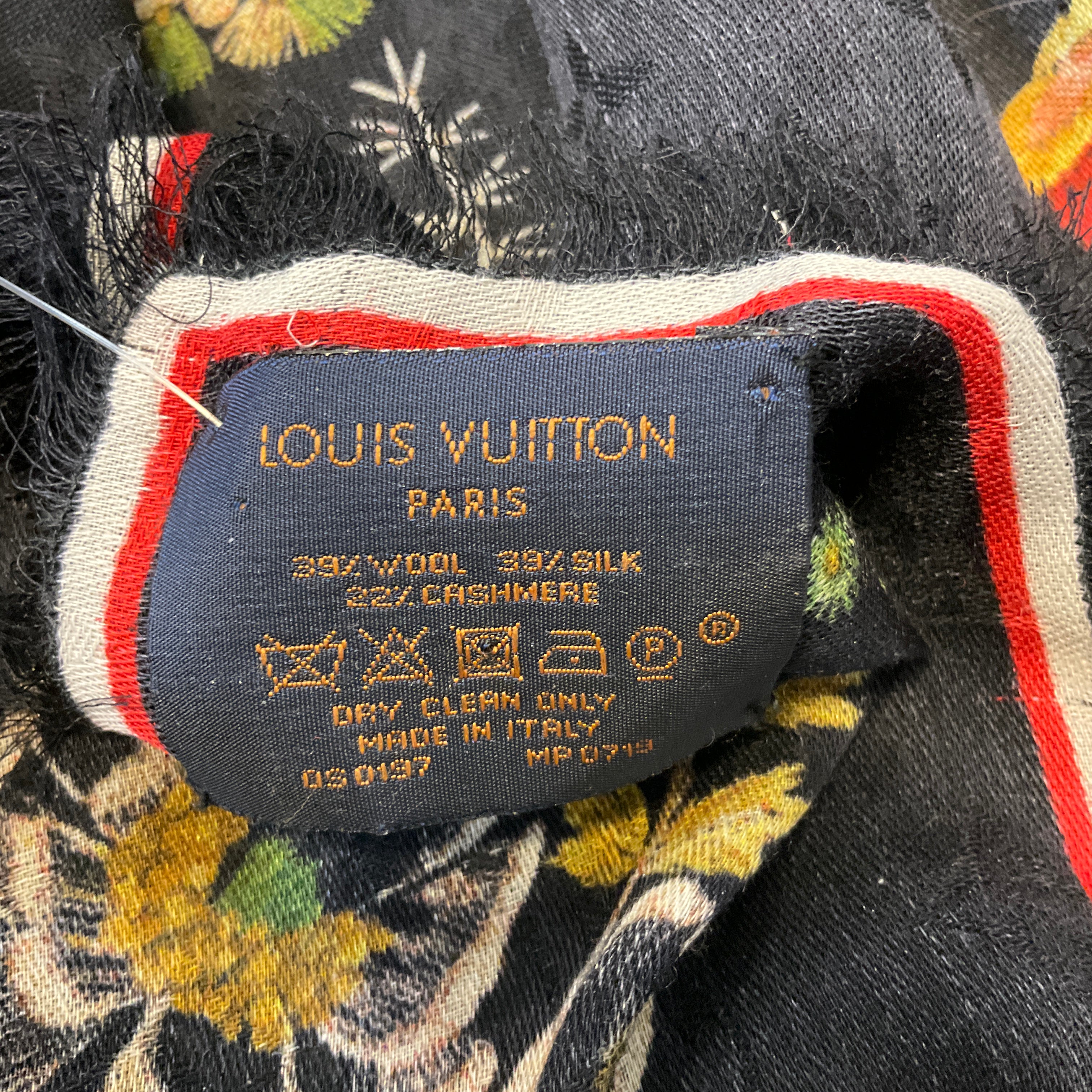 Louis Vuitton Black Multi Floral Monogram Fringed Large Wool Silk Cashmere Scarf - Luxury Winter Shawl for Women, Perfect for Office, Party & Travel Accessories