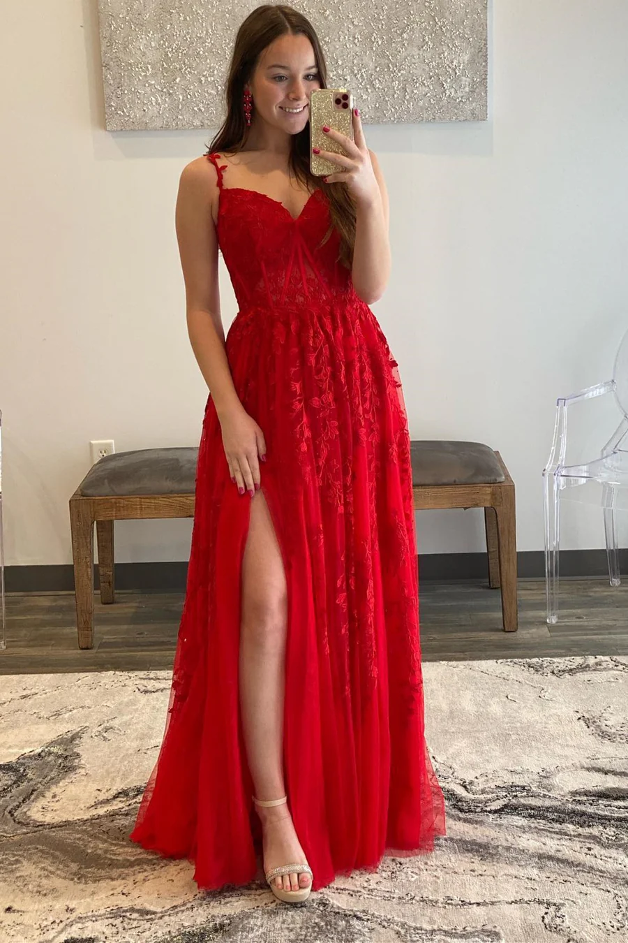 Elegant A-Line Applique Long Prom Dress with Tulle Skirt - Formal Evening Gown for Homecoming, Wedding Party & Special Occasions - Style J5118