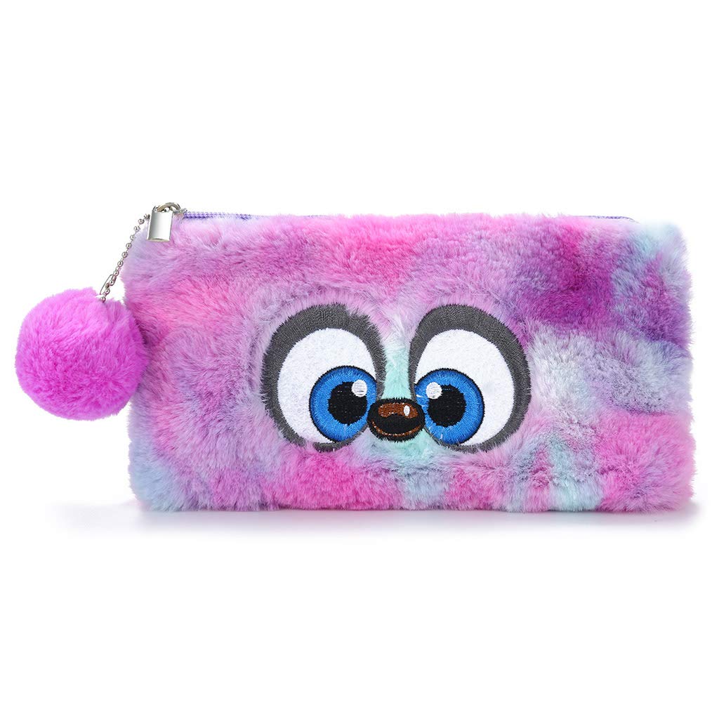 Angwang Kawaii Plush Ball Pencil Bag - Cute Pen Case, Makeup Pouch & Coin Purse for School, Office & Travel (Purple Eyes Design) - Perfect for Organizing Stationery, Cosmetics & Small Essentials