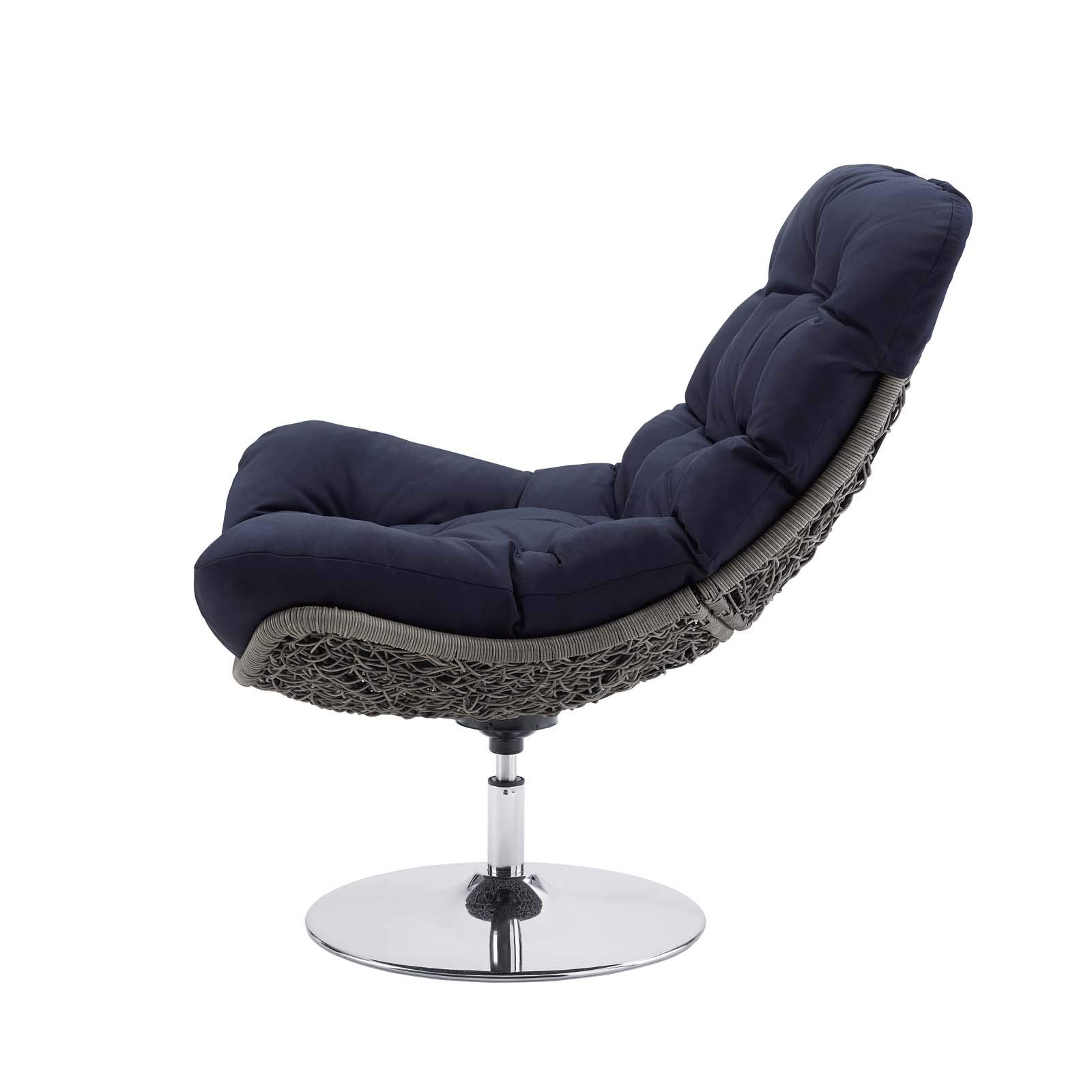Modern Outdoor Patio Lounge Chair - Wicker Rattan with Navy Blue Fabric & Metal Frame - Perfect for Poolside, Garden, and Backyard Relaxation